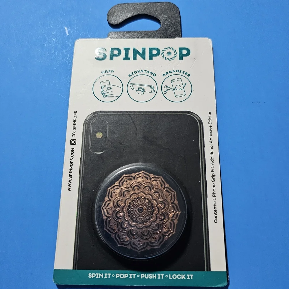 SpinPop: Pop-Up Phone Holder & Stand - ROSE GOLD MANDALA